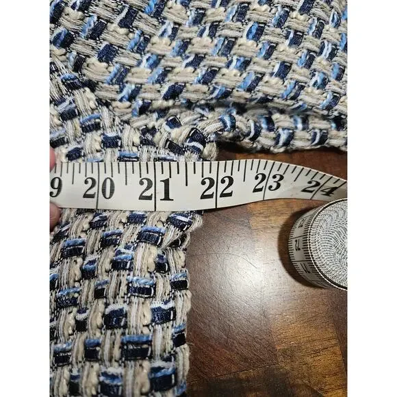 CHICO'S Beige Blue Black Check Tweed Full Zip Fringe Jacket Blazer Size 2 12 - Picture 9 of 10